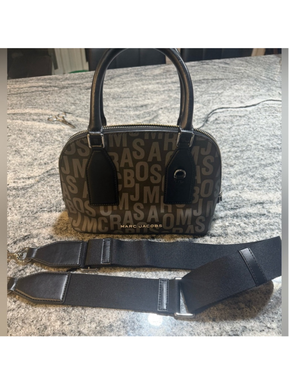 Marc Jacobs Scribble Logo Mini Satchel Bag, Black and Grey, NWOT